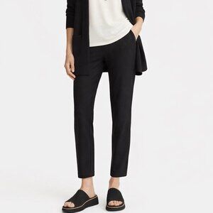 EILEEN FISHER Stretch Knit Pants Sz S/P Black Pull On Career Straight Leg USA